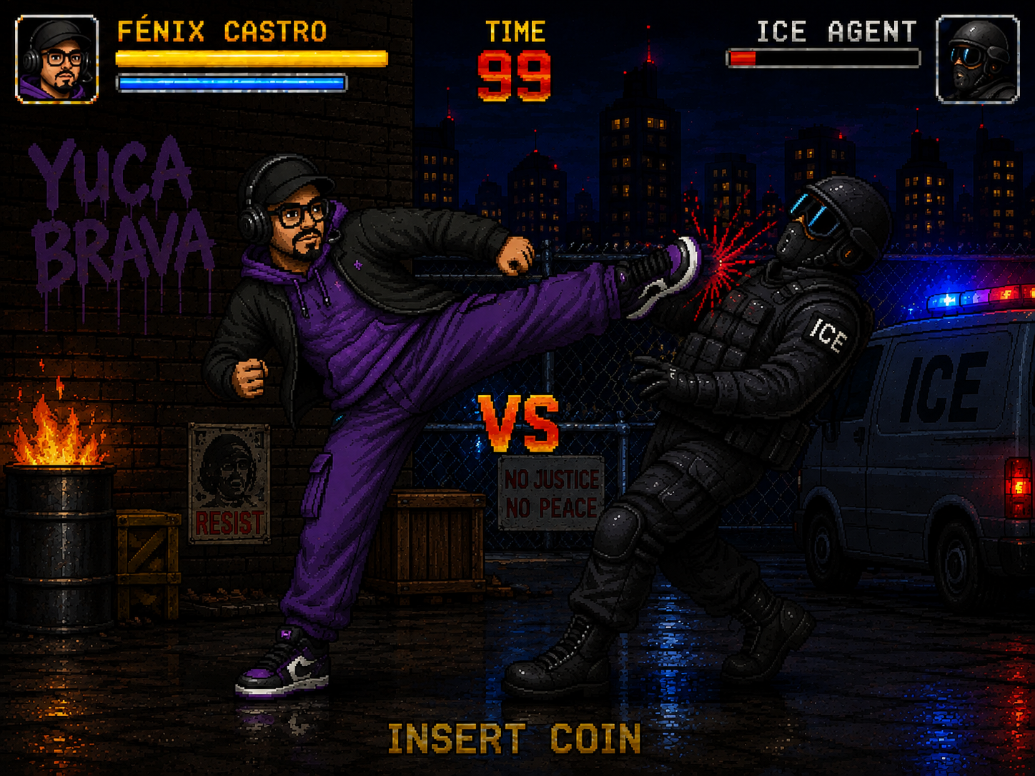 Fénix Castro contra agente de ICE